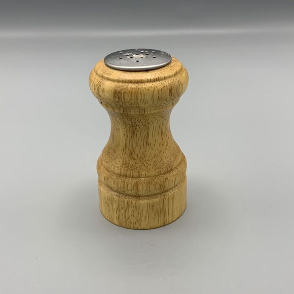 Vtg 4" Tall Wooden Salt Sugar or Pepper Shaker Plastic Screw Stopper Cottagecore - Picture 3 of 8